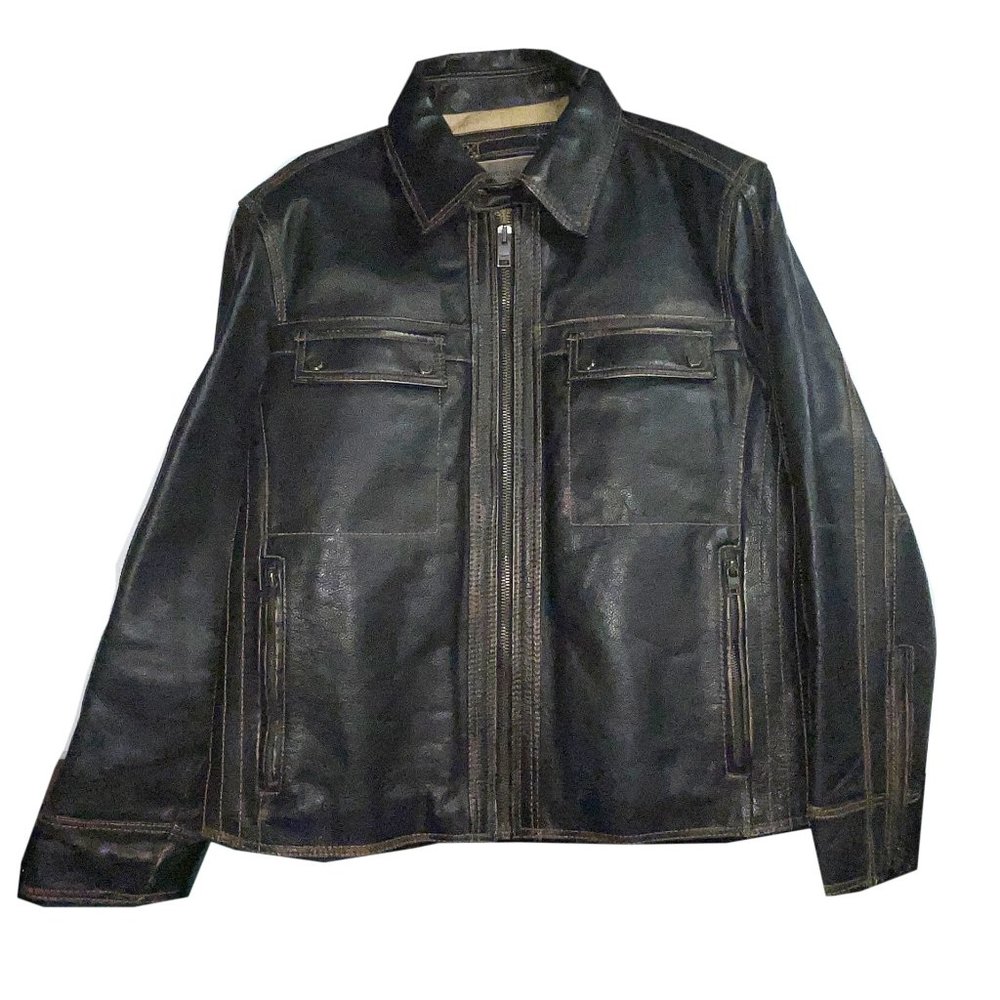 marc new york Men's Brown Leather Racer style jacket size Lg